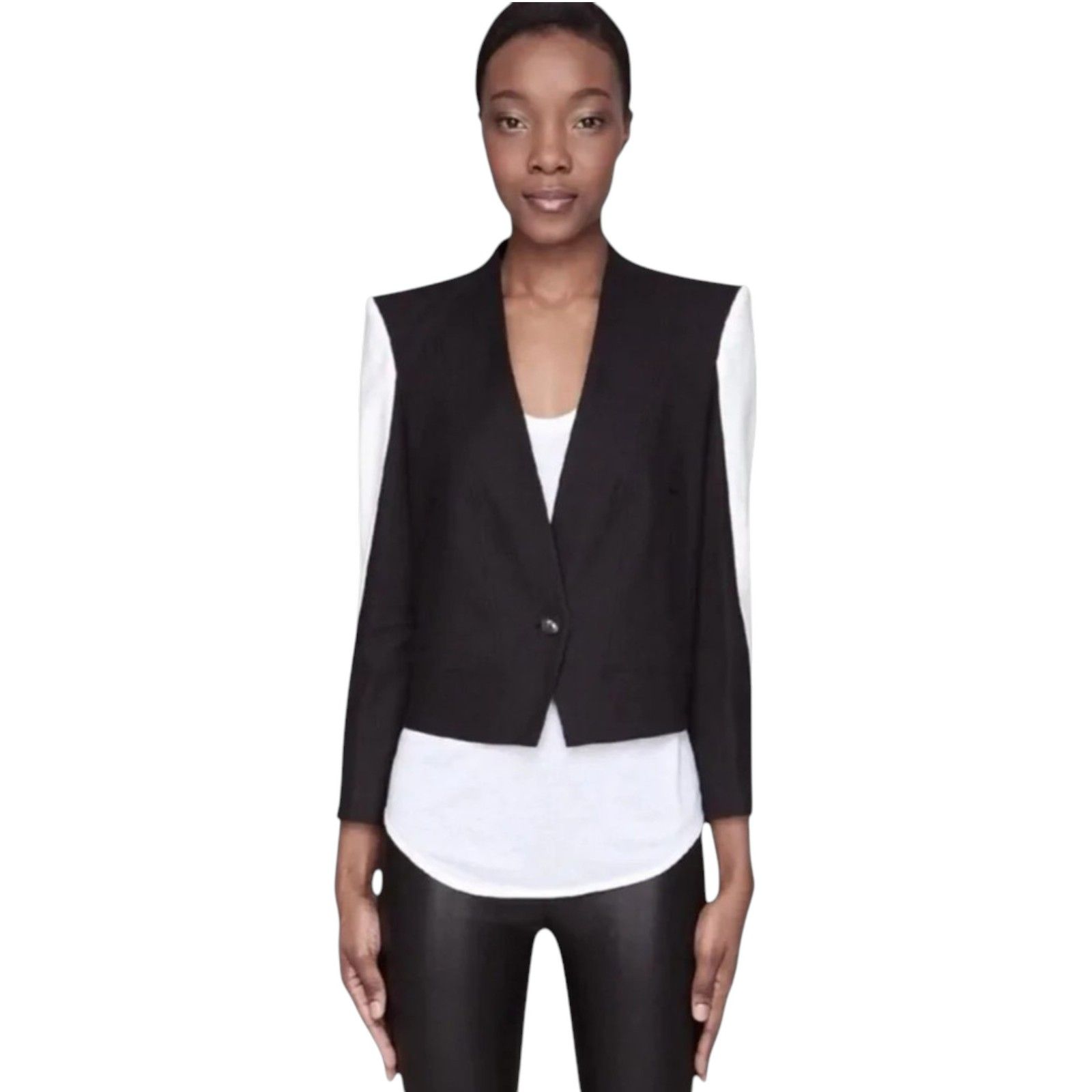 Helmut Lang Cropped Colorblock Blazer Size 6 Black White Tailored